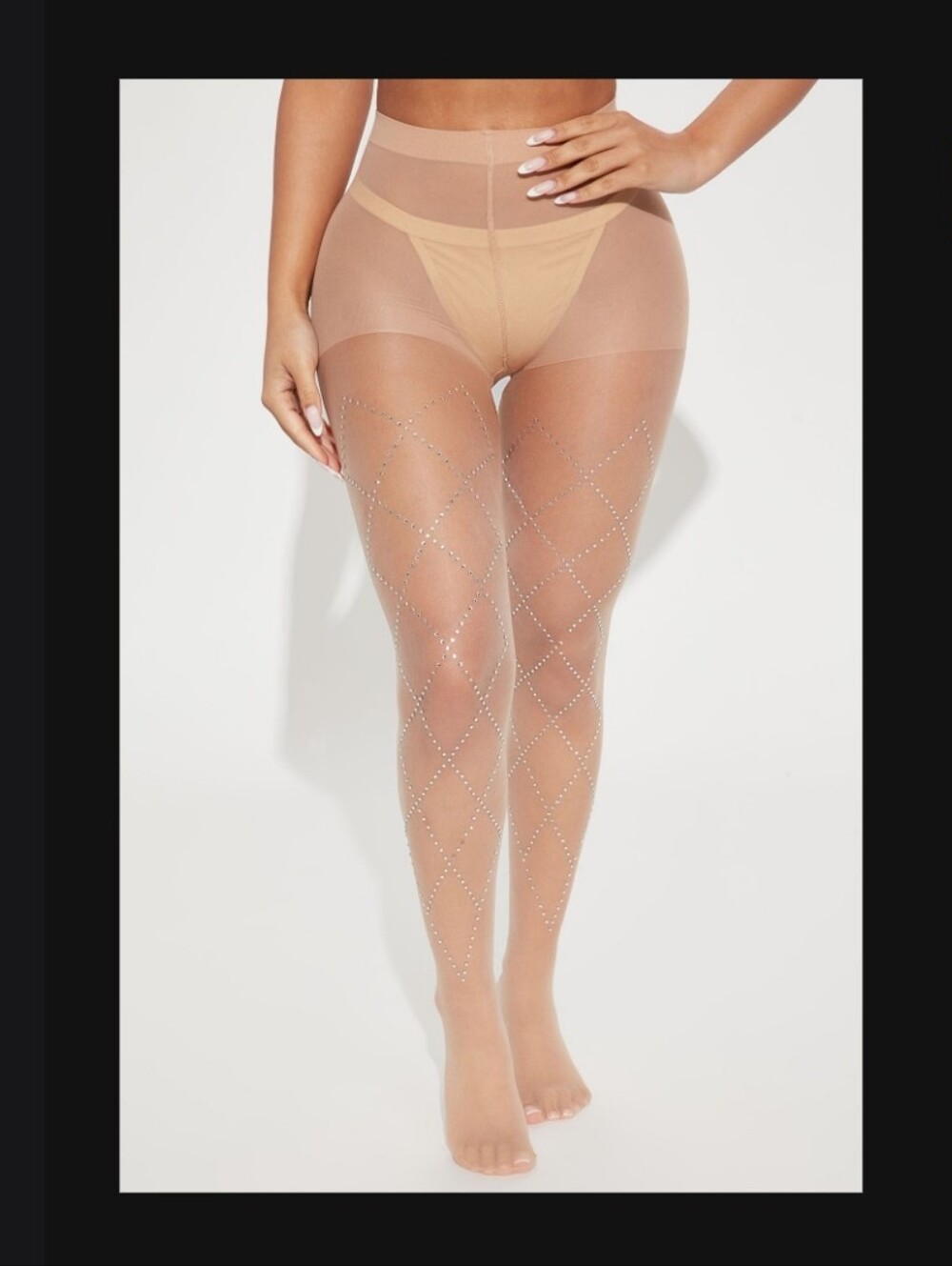 Fashion Nova Sparkle All Night Nude Rhinestone Wave Tights